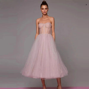 Elegant Strapless Lace Ball Midi Dress