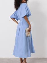 画像をギャラリービューアに読み込む, Relaxed-Fit Linen Cotton Puff Sleeve Midi Dress
