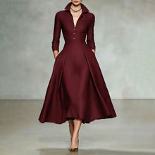 画像をギャラリービューアに読み込む, 2026 Fall Winter Elegant V-Neck Waist Slim Long Sleeve Dress for Women, European &amp; American Style
