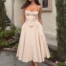 Load image into Gallery viewer, Spaghetti Cupped Slim Flare Midi Dress
