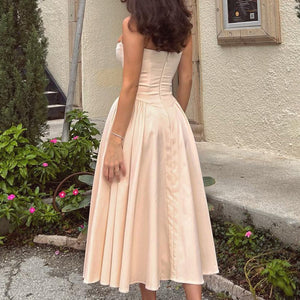 Spaghetti Cupped Slim Flare Midi Dress
