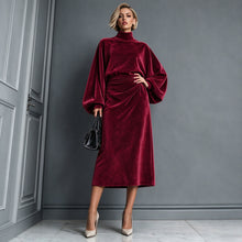 Load image into Gallery viewer, 2026 Elegant Velvet Turtleneck Midi Dress | Women Long Sleeve Fall Winter Dress
