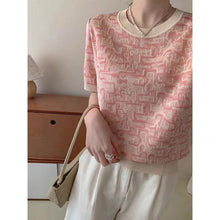 画像をギャラリービューアに読み込む, 柄入りラウンドネックTシャツ 夏用 アイスファイバー オーバーサイズ プルオーバー ニットトップ
