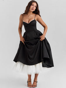 セクシーなバックレスレースメッシュエッジパフィーミディプリンセスドレス