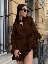 Cargar imagen en el visor de la galería, Stand Collar Tie Bow Long Sleeve Frilled Mini Dress
