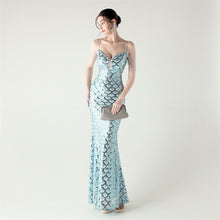 Load image into Gallery viewer, Deep V Neck Scale Sequin Mermaid Evening Dress
