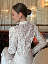 Load image into Gallery viewer, Stand Collar Slim Lace Cutout Puff Sleeve Blouse
