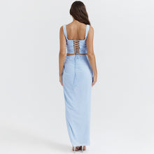 Laden Sie das Bild in den Galerie-Viewer, Chiffon Printed Spaghetti Crop Top+Long Slit Skirt Two Piece Set
