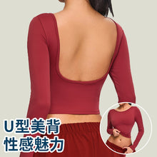 Laden Sie das Bild in den Galerie-Viewer, Long Sleeve Backless Yoga T shirt Women Outdoor Quick Dry Gym Running Sports T shirt
