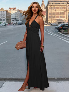Halter Neck Tie Backless Slit Maxi Dress