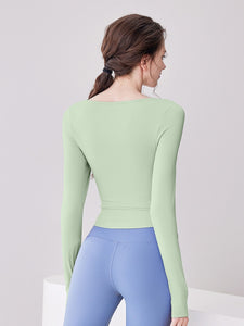 Asymmetric Shoulder Cut-Out Long Sleeve Yoga Top