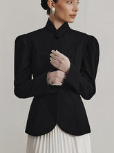 Load image into Gallery viewer, Vintage Stand Collar Puff Sleeve Blazer
