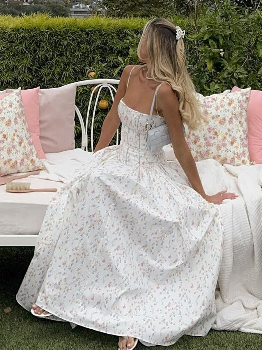 Printed Floral Slim Flare Maxi Dress