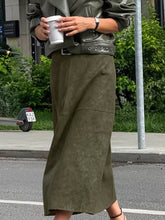 Load image into Gallery viewer, Knit Suede Vintage Oversized Brown High Waist A Line Midi Skirt
