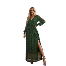 Load image into Gallery viewer, Long Sleeve Wrap and Tie Midi Evening Dress
