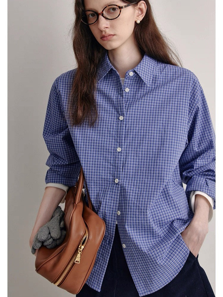 Preppy Blue Plaid Oversized Shirt