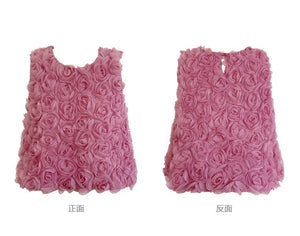 3Dローズ刺繍ファンシーノースリーブクロップトップ