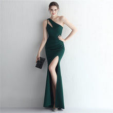 Load image into Gallery viewer, Satin Slim One Shoulder Long Mermaid Evening Dress

