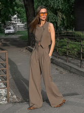 画像をギャラリービューアに読み込む, Women Khaki Sleeveless Waistcoat Pants Two Piece Sets

