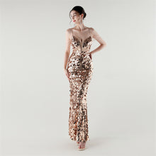 Load image into Gallery viewer, Draped Tassel Sequin Deep V Neck Backless Mermaid Evening Dress
