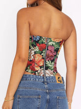 Carica l&#39;immagine nel visualizzatore di Gallery, Asymmetrical Strapless Tied Printed Boning Corset Crop Top
