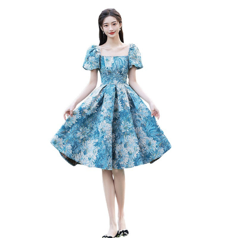 French Style Printed Floral Midi Event Dress Day Dress