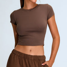 画像をギャラリービューアに読み込む, Short Sleeve Crop Yoga T shirt Quick Dry Sporty Running Gym T shirt
