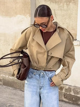 Load image into Gallery viewer, Khaki Double Breasted Tailored Collar Jacket
