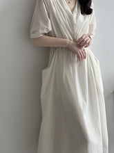 Load image into Gallery viewer, Vintage V Neck Ruched Midi Dress

