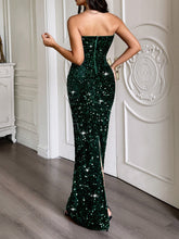 Load image into Gallery viewer, Elegant Bow Strapless Shiny Mermaid Evening Dress
