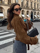 Load image into Gallery viewer, Suede Tailored Collar Double Breasted Jacket
