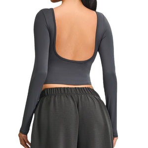 Long Sleeve Backless Yoga T shirt Women Outdoor Quick Dry Gym Running Sports T shirt