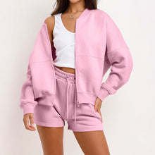 Laden Sie das Bild in den Galerie-Viewer, Zip-up Sweatshirt+Shorts Two Piece Set
