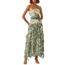 画像をギャラリービューアに読み込む, Printed Strapless Ruched Chiffon Maxi Dress
