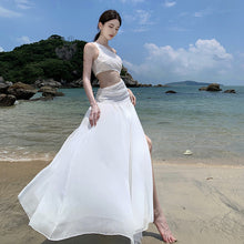 Загрузить изображение в средство просмотра галереи, White Holiday Dress One Shoulder Cutout Waist Maxi Flare Fairy Dress

