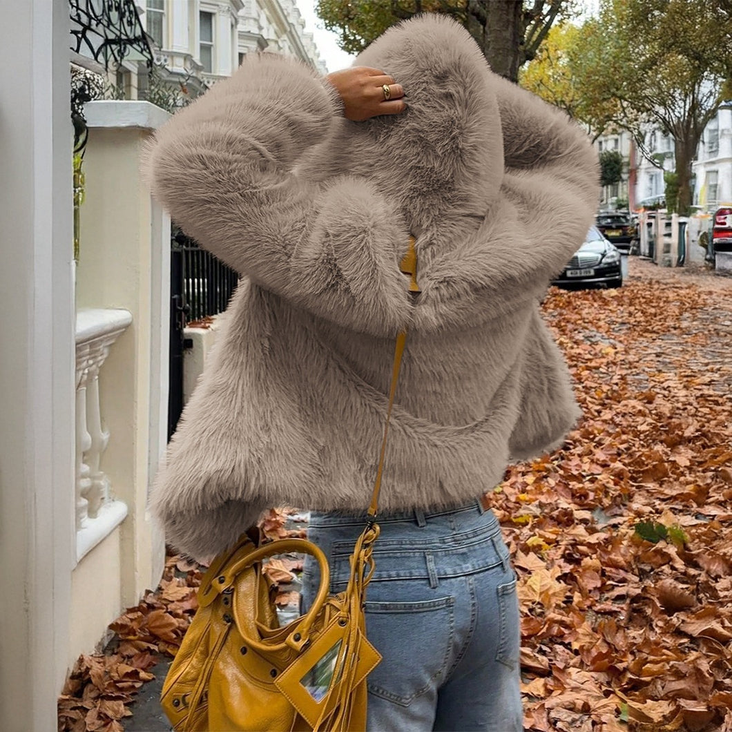 Open Placket Faux Fur Short Coat