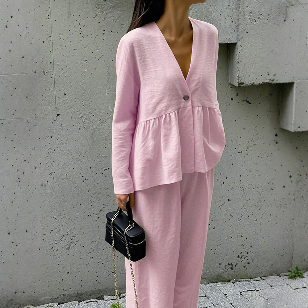 Long Sleeve T shirt+Straight Wide Leg Trousers Two Piece Set