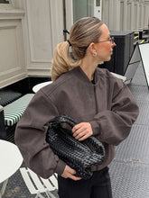 Load image into Gallery viewer, Vintage Grey Suede Knit V Neck Oversized Jacket
