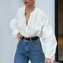 Load image into Gallery viewer, Pure Cotton Long Sleeve Oversized OL Blouse
