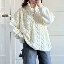 画像をギャラリービューアに読み込む, Zip Collar Cable Pattern Oversized Sweater
