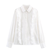 Load image into Gallery viewer, Turn-down Collar Beaded Frill Blouse
