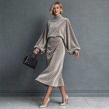 Load image into Gallery viewer, 2026 Elegant Velvet Turtleneck Midi Dress | Women Long Sleeve Fall Winter Dress
