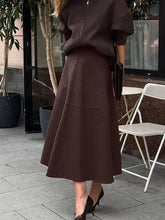 Load image into Gallery viewer, Knit Suede Vintage Oversized Brown High Waist A Line Midi Skirt

