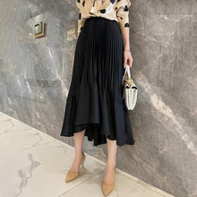 Load image into Gallery viewer, Irregular Pleated High Waist Midi Flare Skirt
