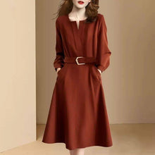 Load image into Gallery viewer, Elegant V Neck Slim Belted A Line Midi Dress
