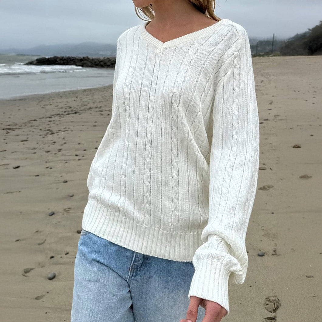 V Neck Cable Pattern Sweater
