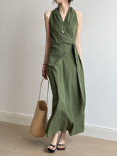 Load image into Gallery viewer, French Style Vintage V Neck Halter Belted Dress
