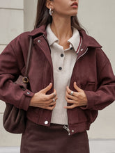 Load image into Gallery viewer, Turn-down Collar Brown Suede Biker Jacket
