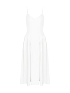 V Neck Spaghetti Backless Flare Midi Dress
