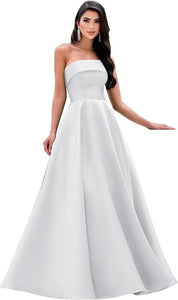 Satin Strapless Long Flare Coming-of-Age Ceremony Chorus Art Performance Event Dress